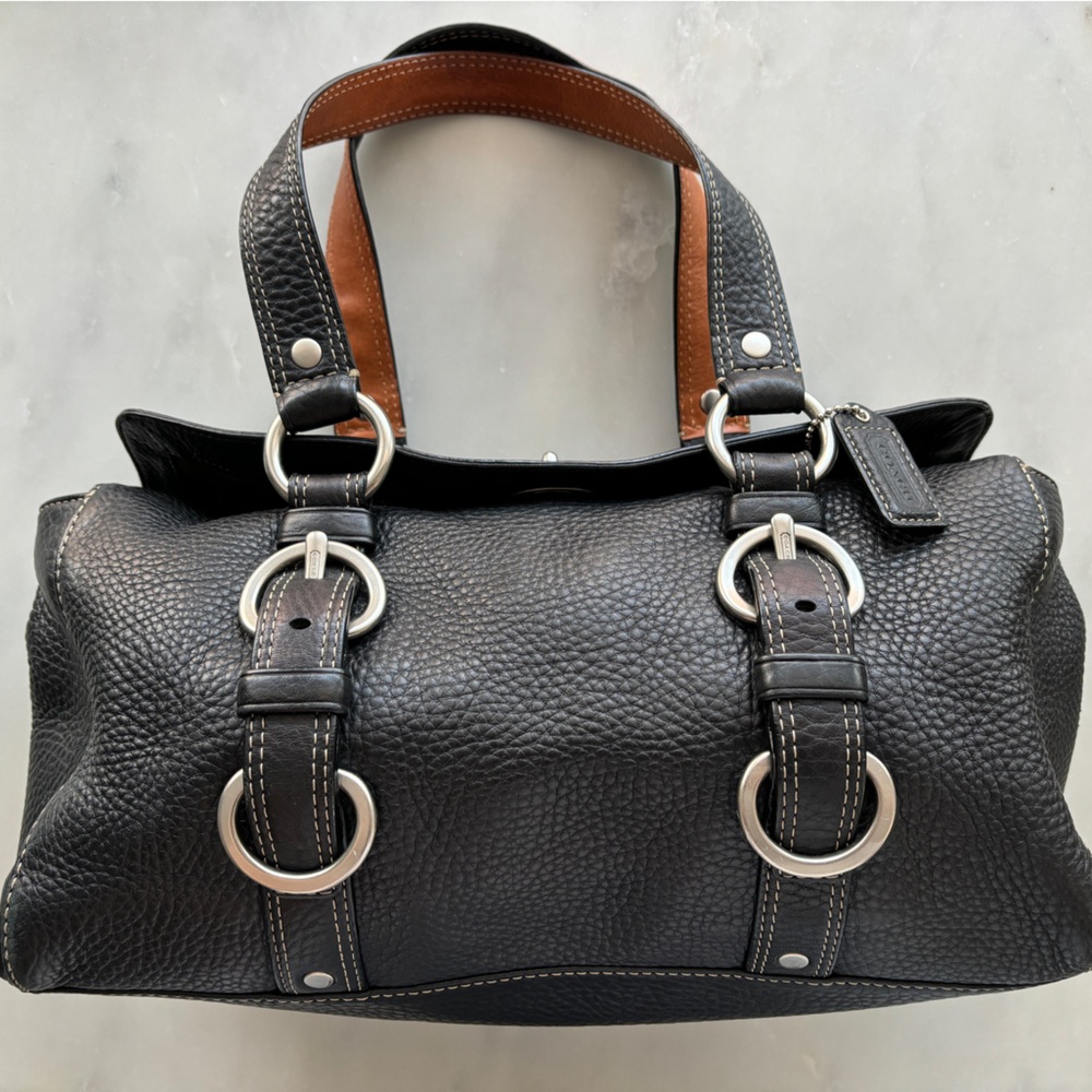 Vintage Coach Black Pebble Leather Chelsea Satchel Silver Hardware Shoulder Bag